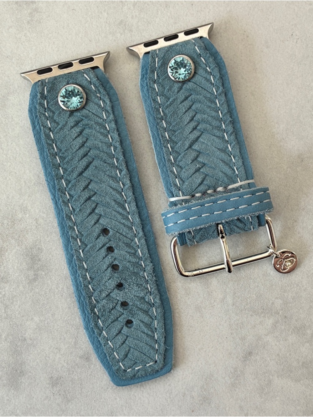 Spark*l Blue “Unbreakable” Leather Sivella Apple Watch Band - Size 2, 38-41mm